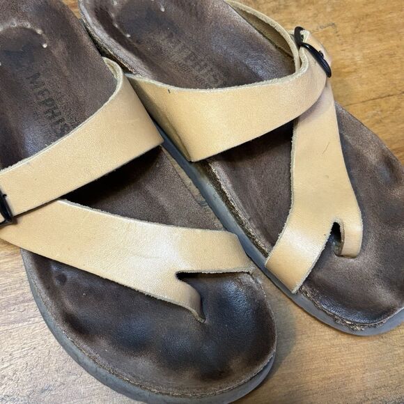 Mephisto Helen Women's EU37 US6,5 Tan Leather Slip On Thong Slide Sandals - Picture 3 of 12